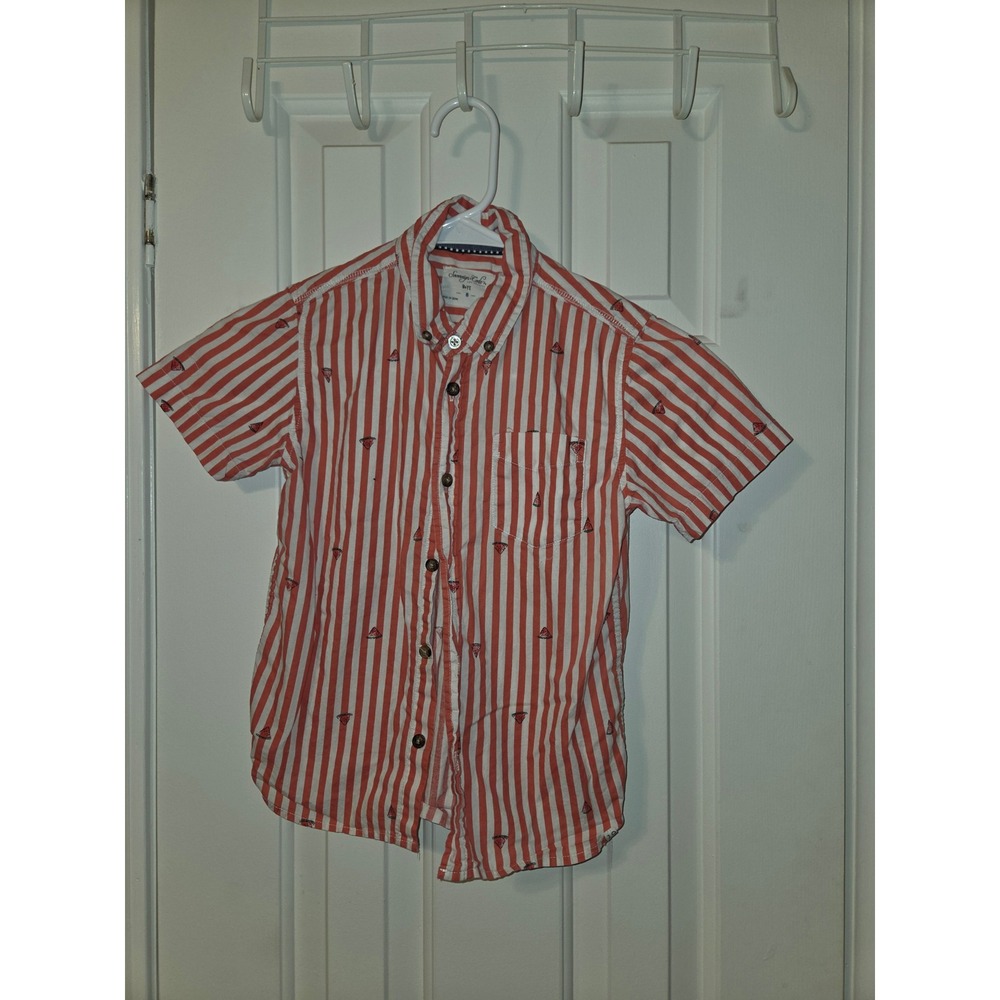 Sovereign Code Boys Orange White Striped Watermelon Button Down Shirt Size 6